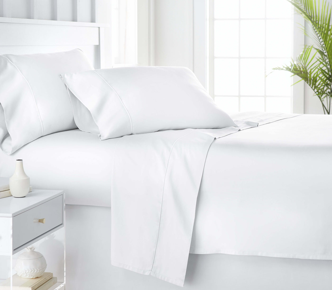 White organic bamboo bed sheets on the bed